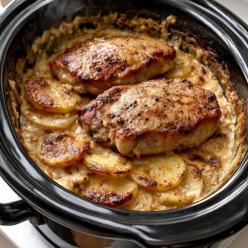 Slow Cooker 4-Ingredient Pork Chops and Scalloped Potatoes