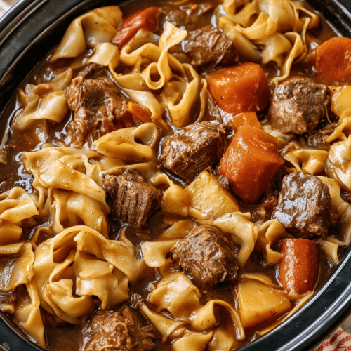 Slow Cooker 3-Ingredient Beef Stew Noodles