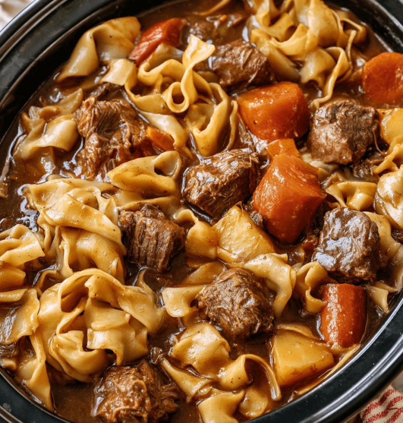Slow Cooker 3-Ingredient Beef Stew Noodles