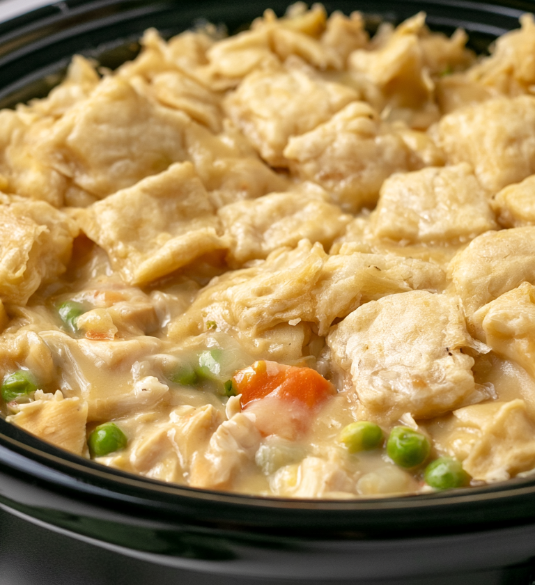 Slow Cooker 4-Ingredient Amish Chicken Pot Pie