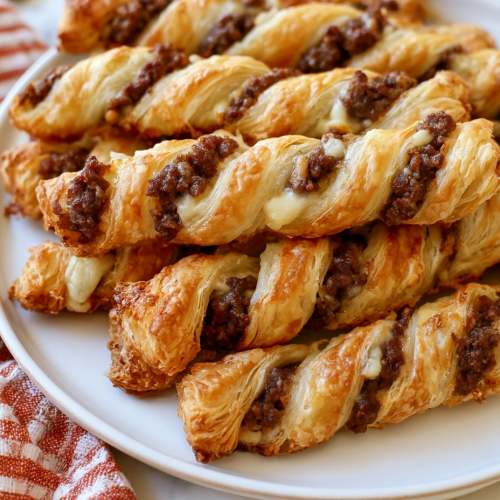 Oven Baked 4-Ingredient Beef Puff Pastry Twists
