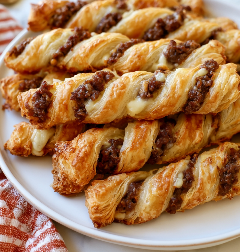 Oven Baked 4-Ingredient Beef Puff Pastry Twists
