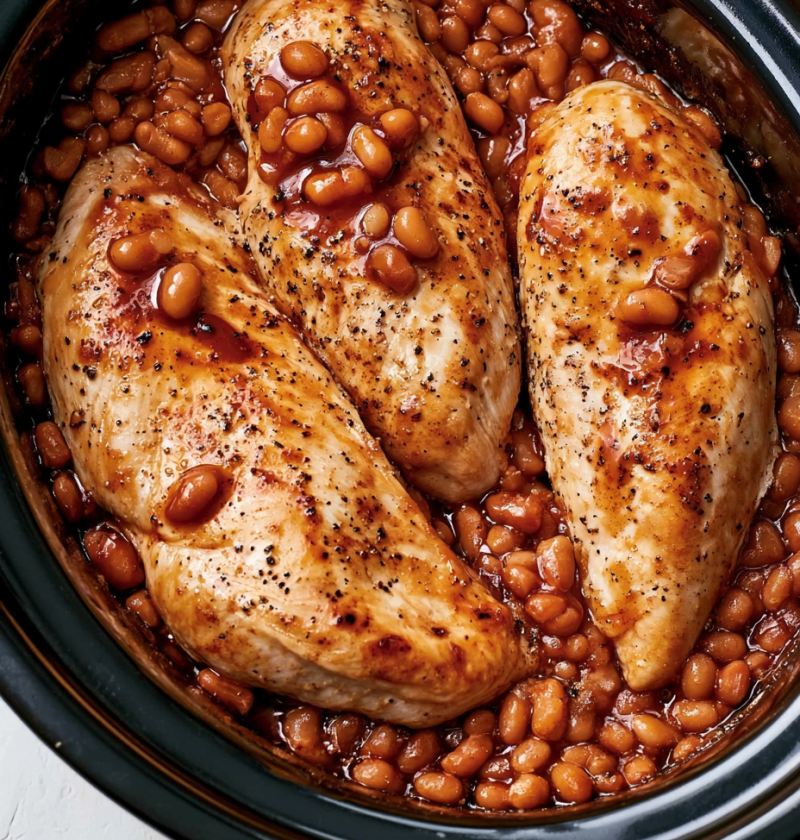 Slow Cooker 4-Ingredient Chicken and Baked Beans