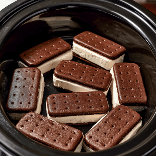 3-Ingredient Slow Cooker Ice Cream Sandwich Dessert