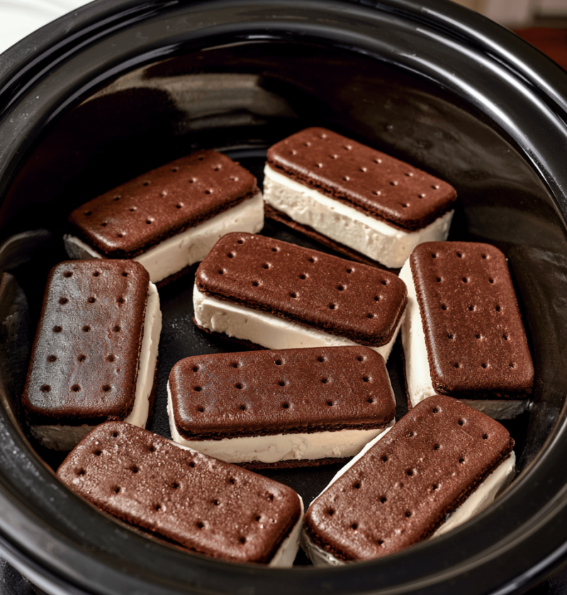 3-Ingredient Slow Cooker Ice Cream Sandwich Dessert