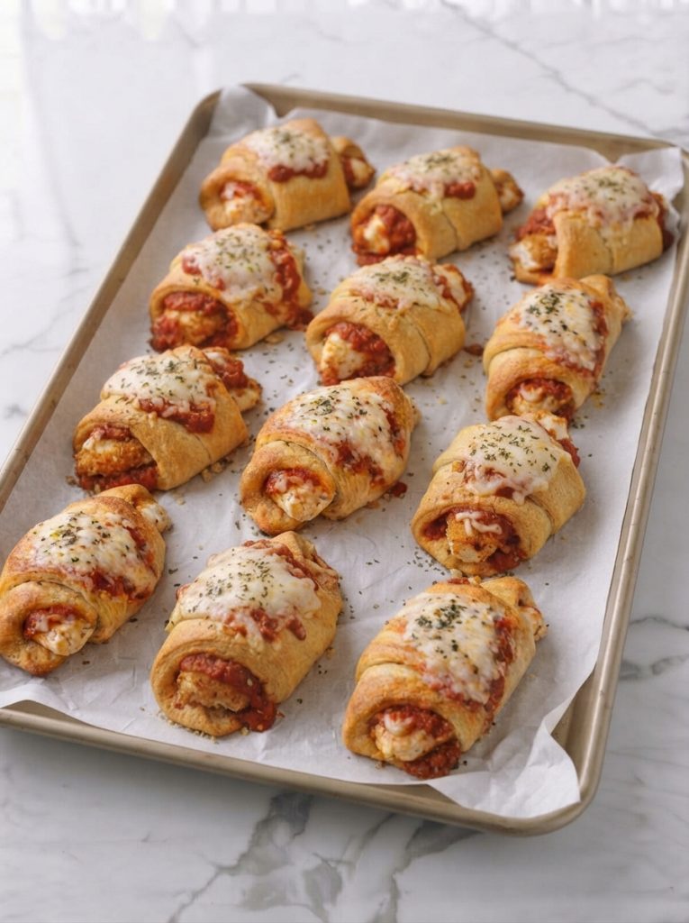 Oven Baked 4-Ingredient Chicken Parmesan Crescent Bundles