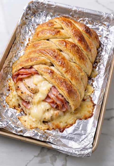 4-Ingredient Chicken Cordon Bleu Crescent Braid