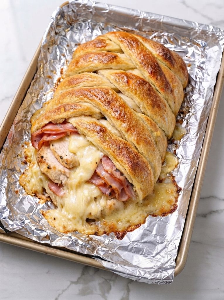 4-Ingredient Chicken Cordon Bleu Crescent Braid