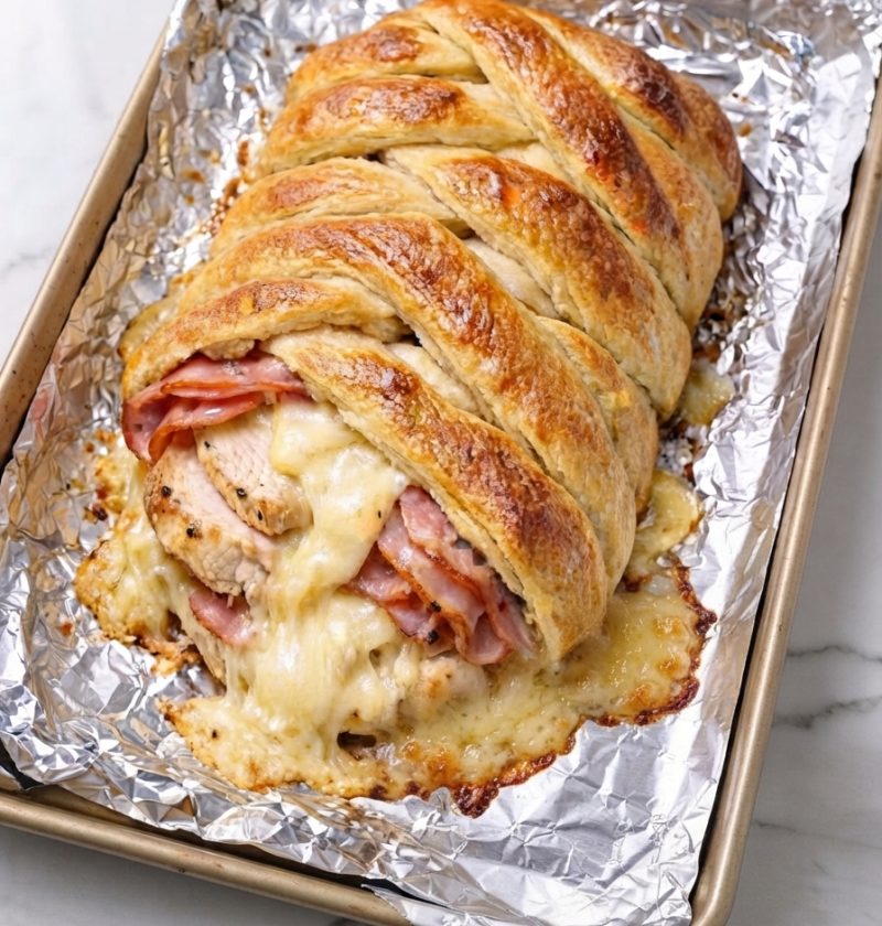 4-Ingredient Chicken Cordon Bleu Crescent Braid