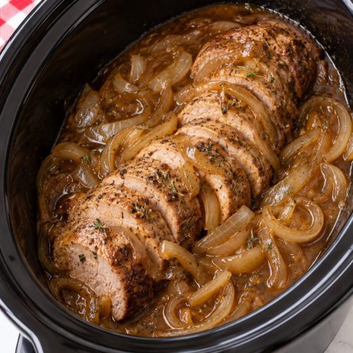 Slow Cooker 4-Ingredient Onion Soup Pork Tenderloin