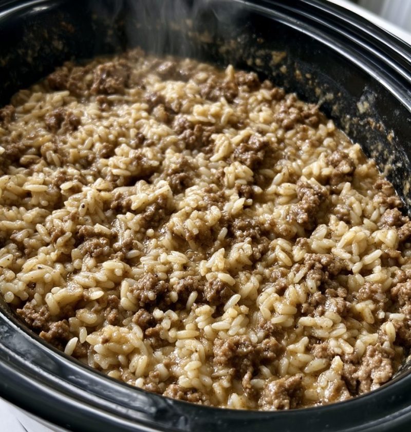 Slow Cooker 4-Ingredient Beef and Rice Casserole