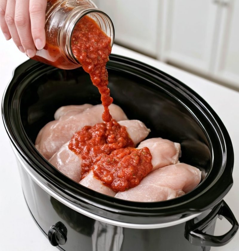 Slow Cooker 6-Ingredient Chicken Parmesan-Style