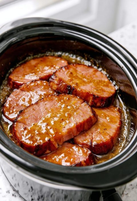 Slow Cooker 3-Ingredient Sweet Mustard Ham Steaks