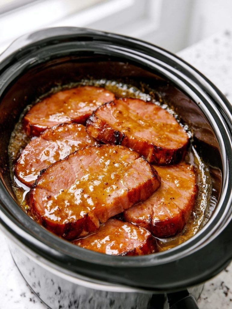 Slow Cooker 3-Ingredient Sweet Mustard Ham Steaks