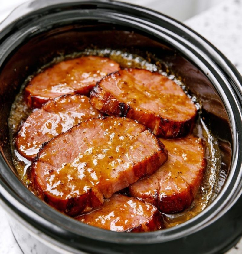 Slow Cooker 3-Ingredient Sweet Mustard Ham Steaks