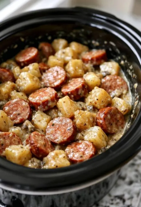Slow Cooker 4-Ingredient Sausage and Potatoes
