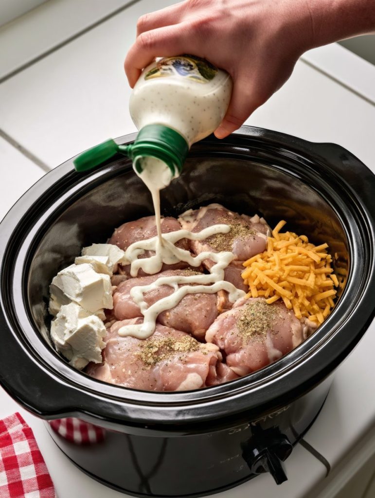Slow Cooker 5-Ingredient Amish Ranch Chicken Pasta