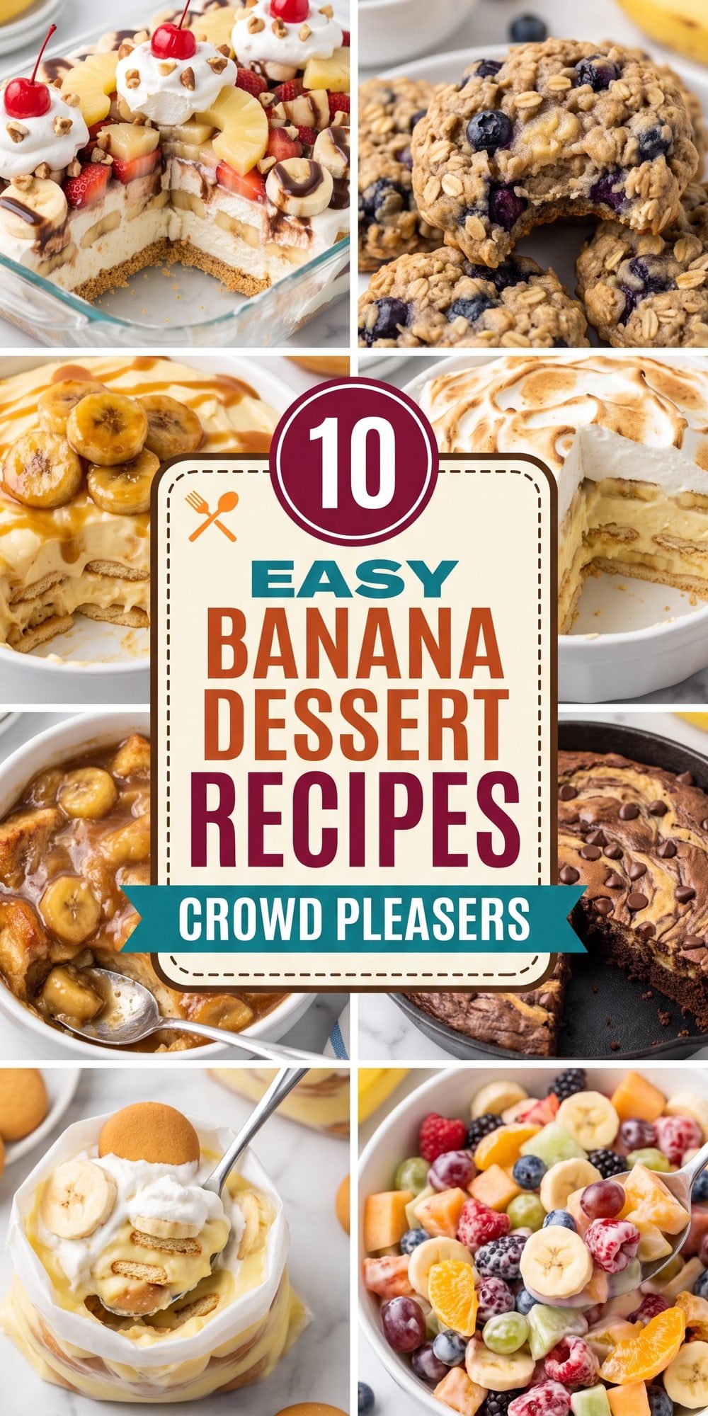 10 Banana Dessert Recipes – collage of easy recipes