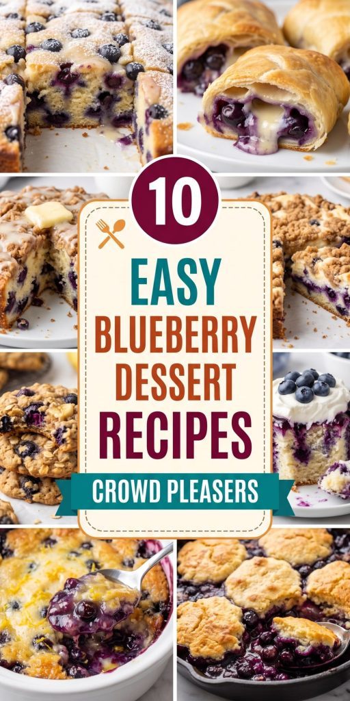 10 Blueberry Dessert Recipes – collage of easy recipes