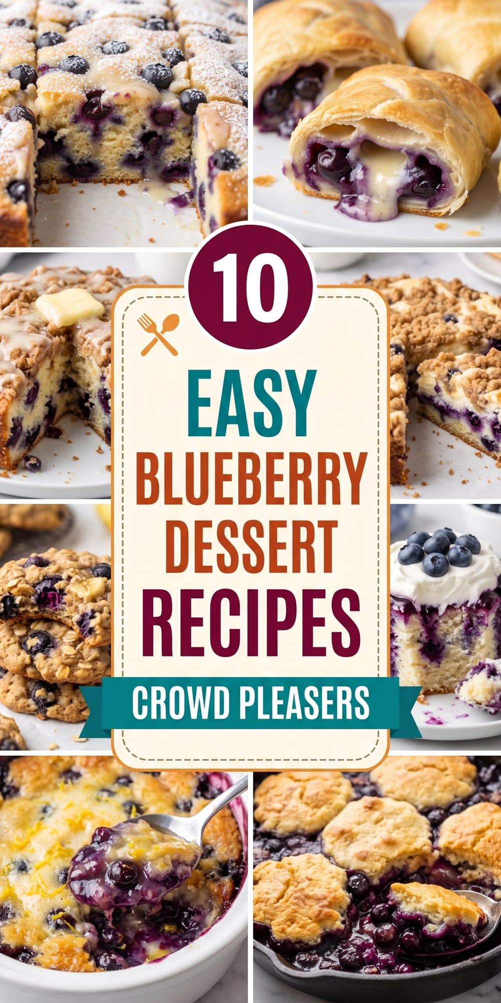 10 Blueberry Dessert Recipes – collage of easy recipes