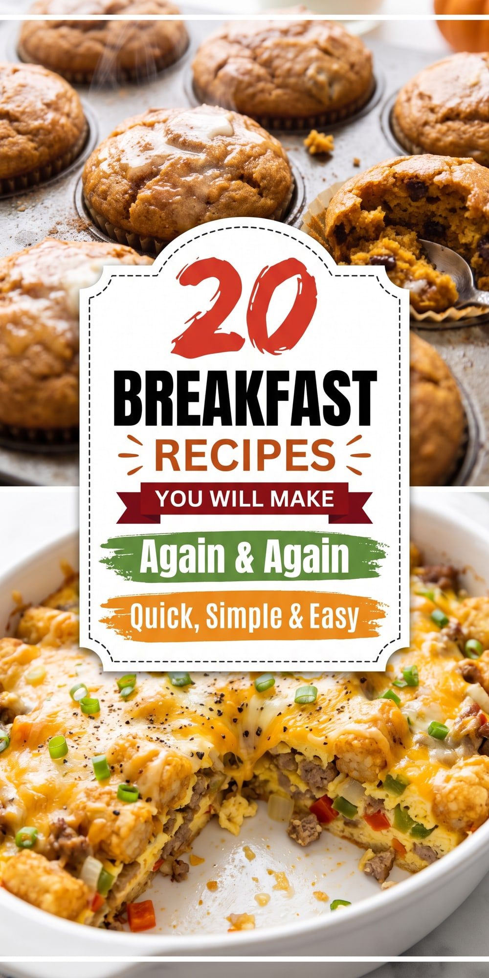 20 Breakfast Recipes – collage of easy recipes
