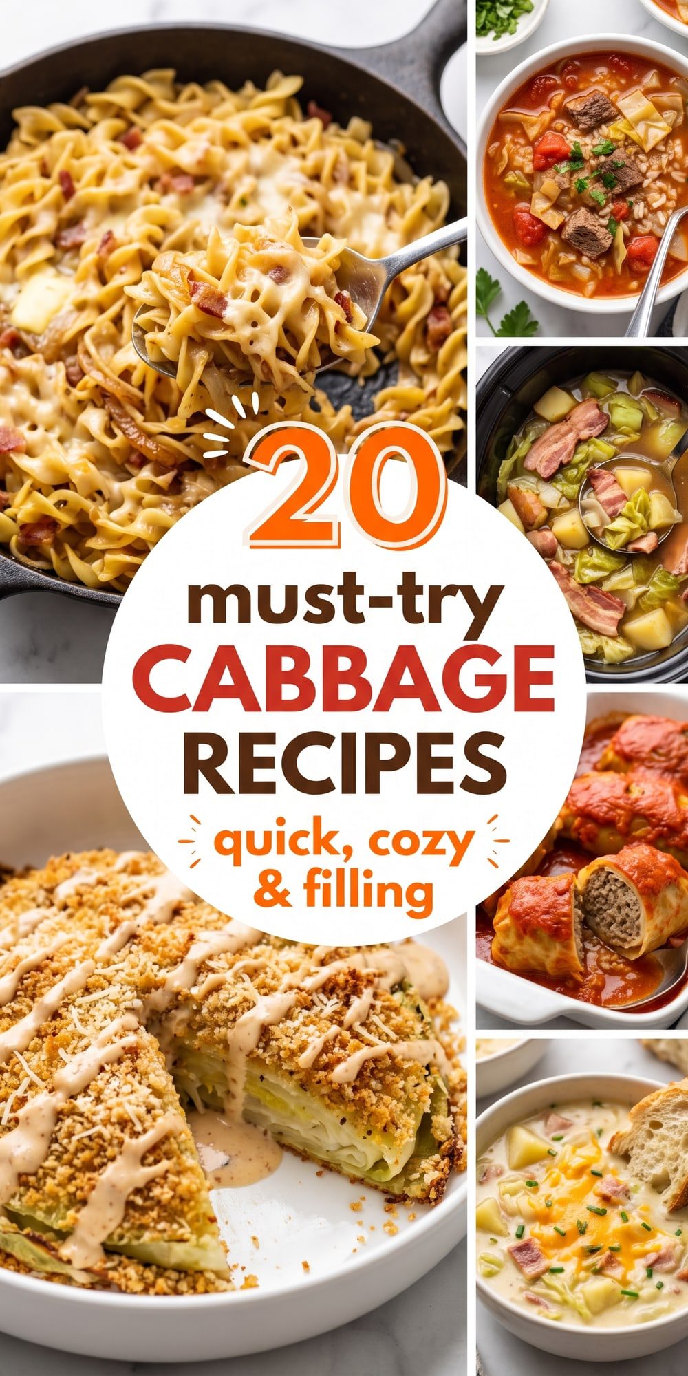 20 Cabbage Recipes – collage of easy recipes