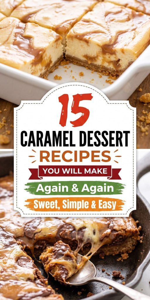15 Caramel Dessert Recipes – collage of easy recipes