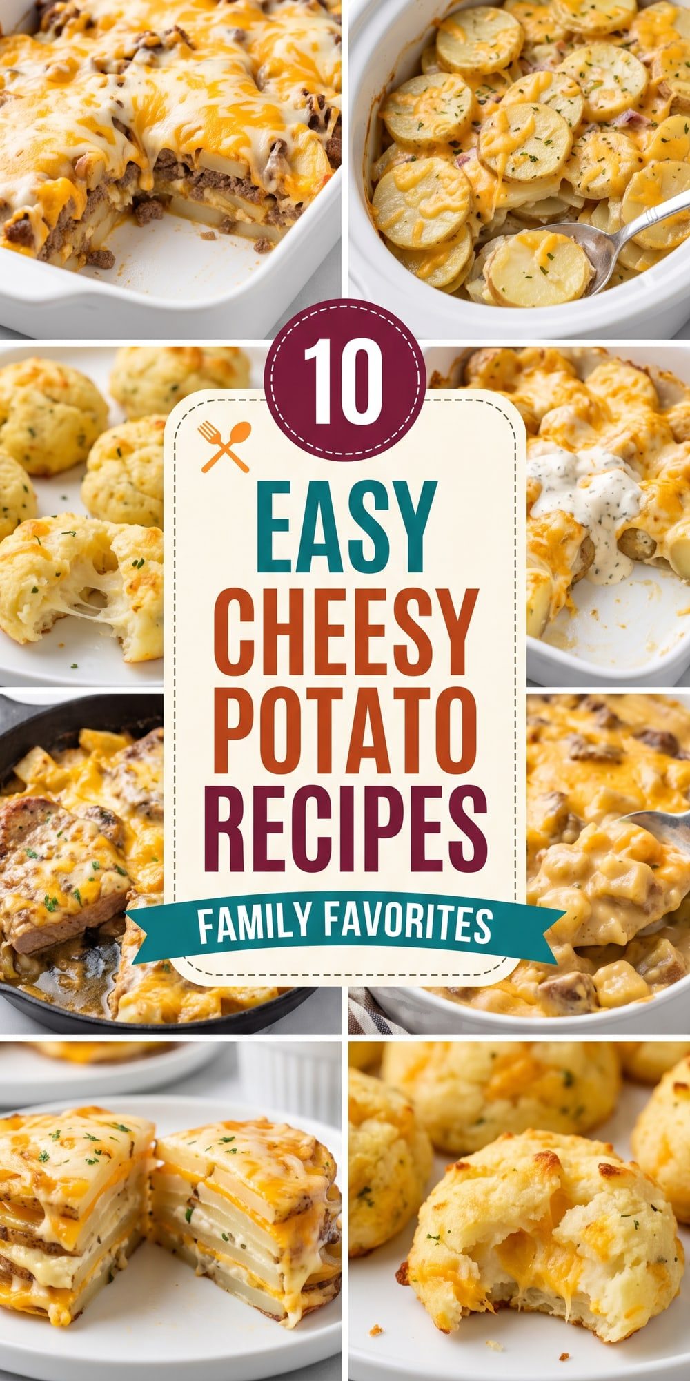 10 Cheesy Potato Recipes – collage of easy recipes