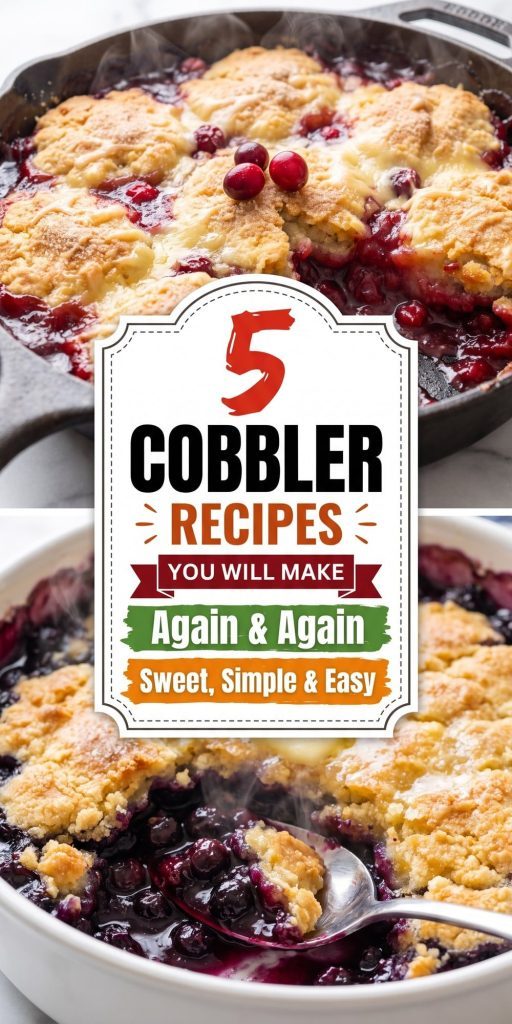 5 Cobbler Recipes – collage of easy recipes