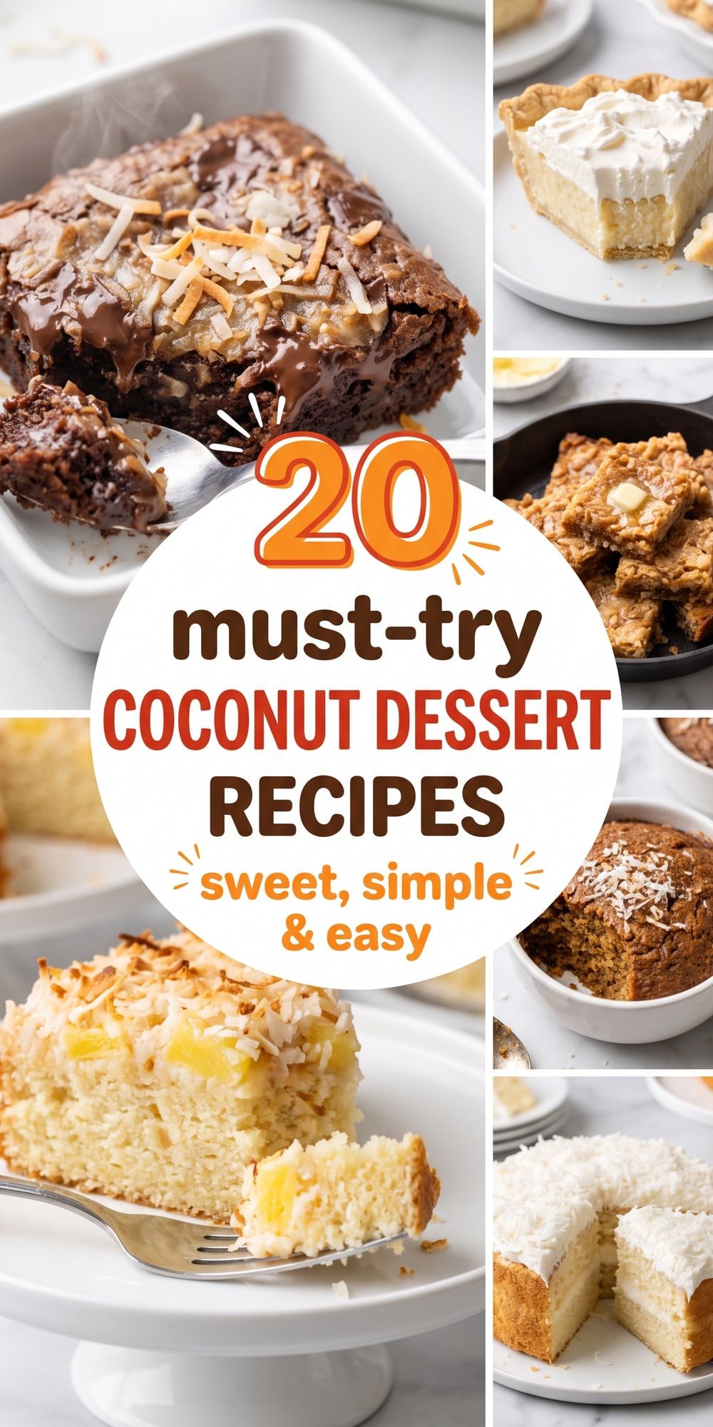 20 Coconut Dessert Recipes – collage of easy recipes