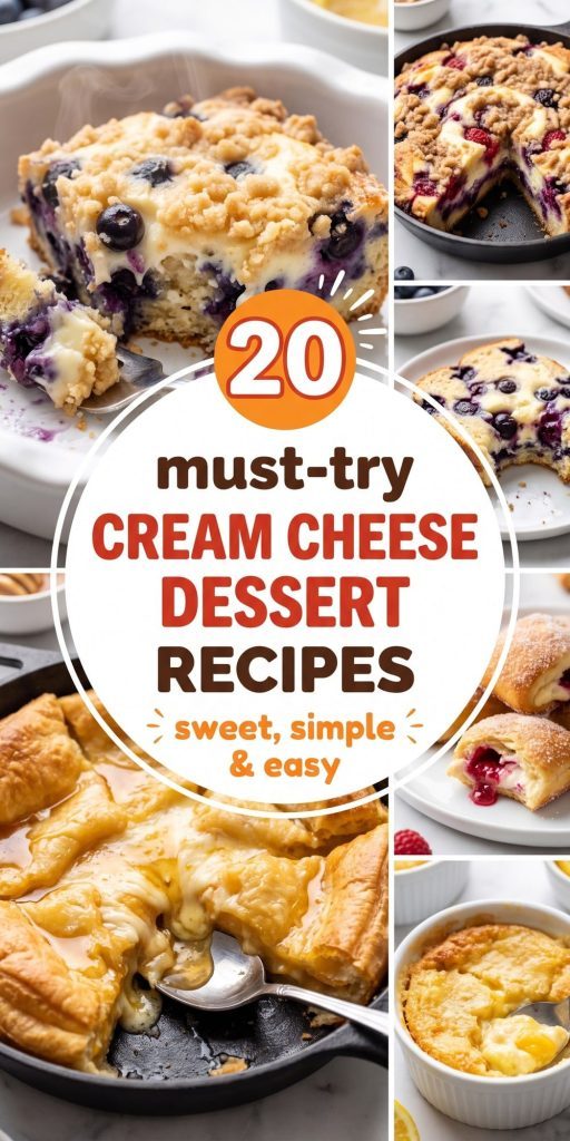 20 Cream Cheese Dessert Recipes – collage of easy recipes