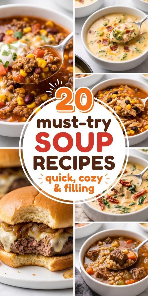 20 Soup Recipes – collage of easy recipes