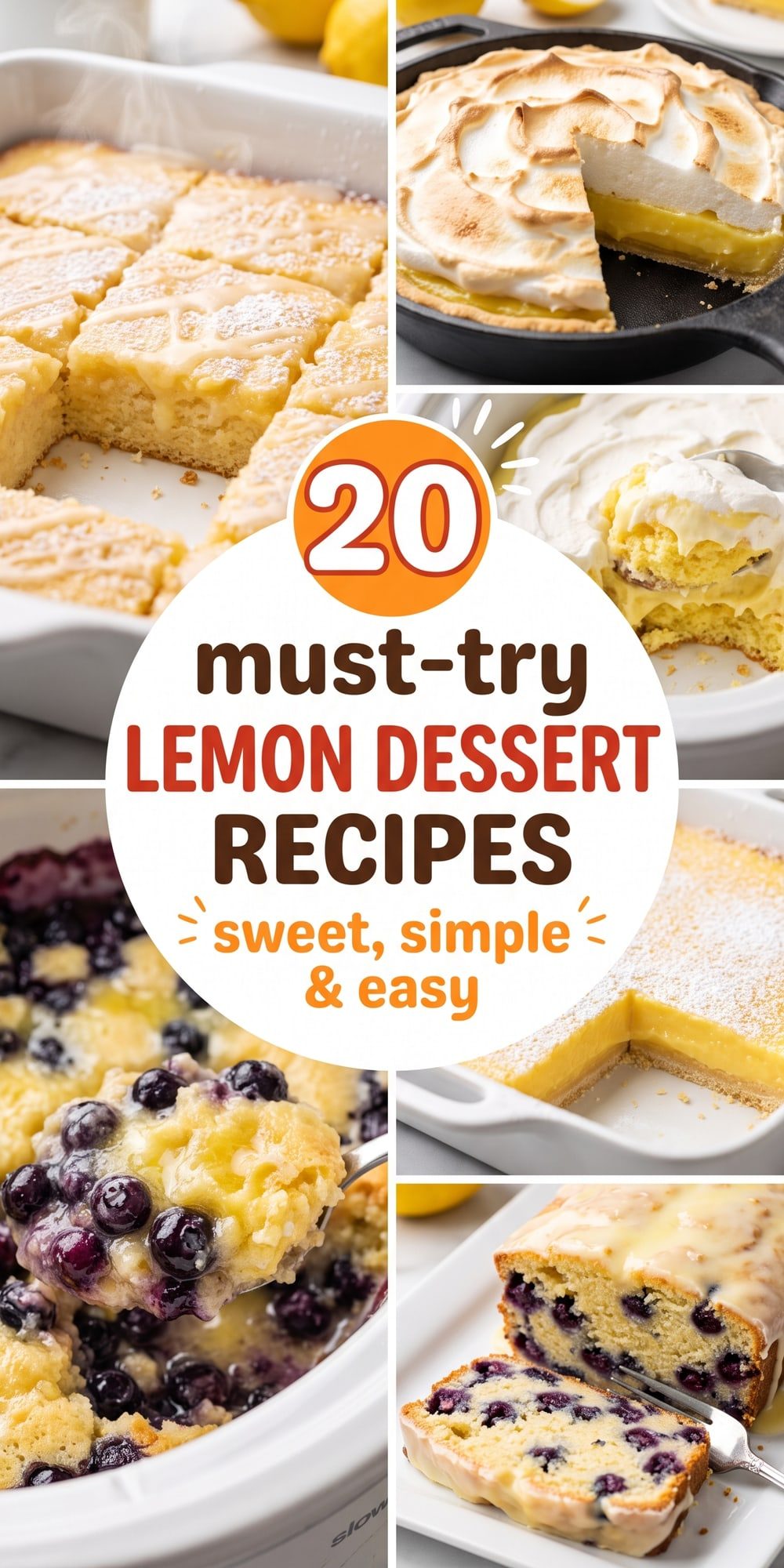 20 Lemon Dessert Recipes – collage of easy recipes