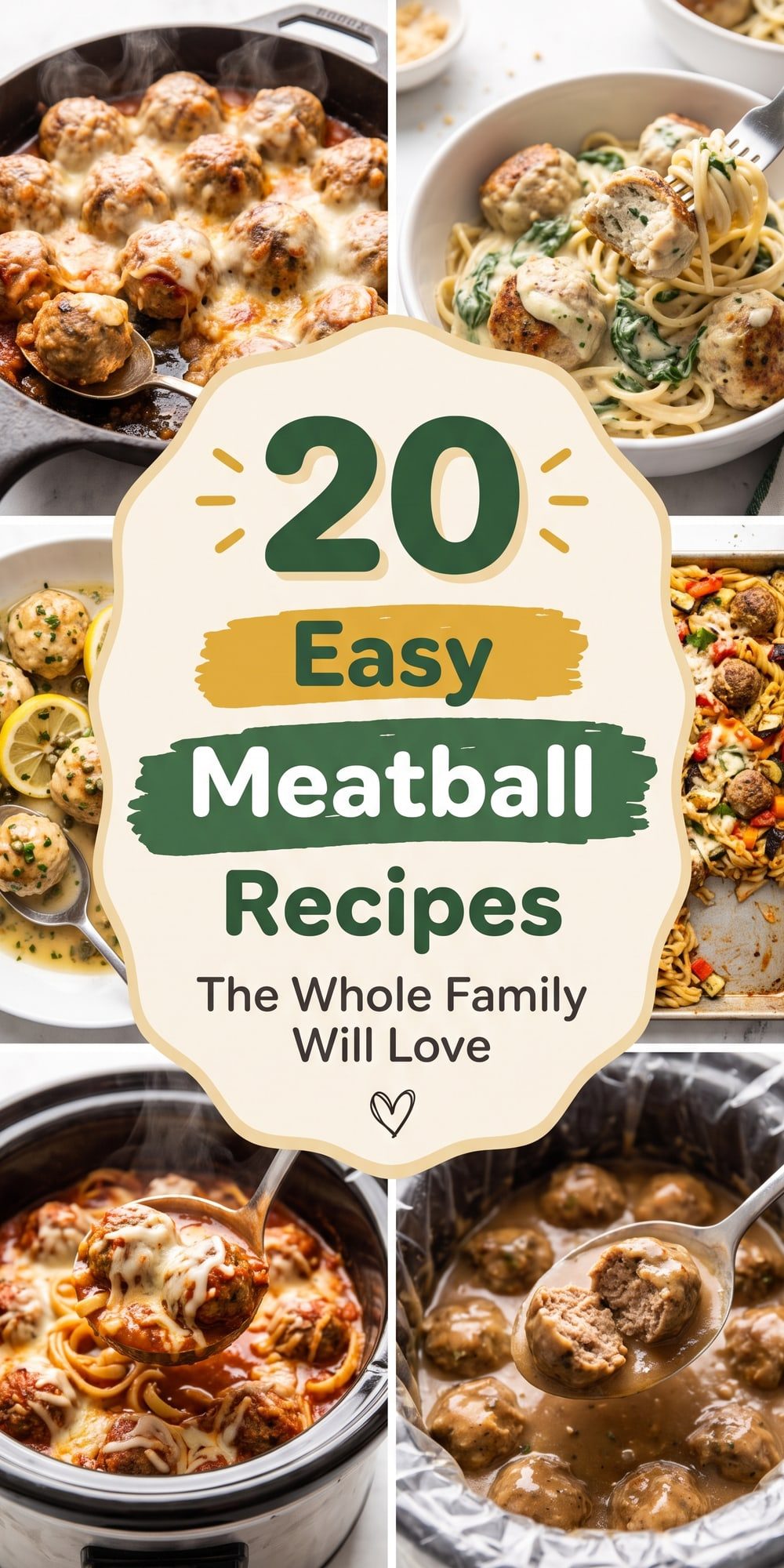 20 Meatball Recipes – collage of easy recipes