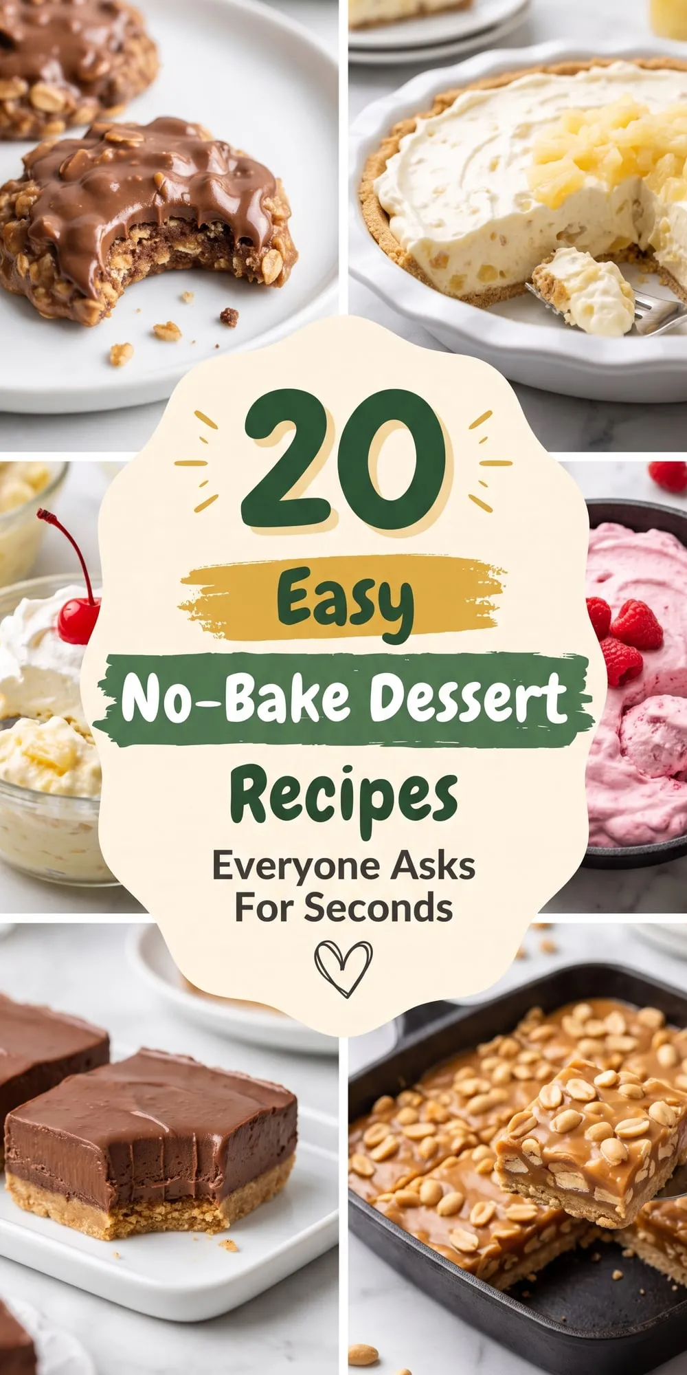 20 No-Bake Dessert Recipes – collage of easy recipes