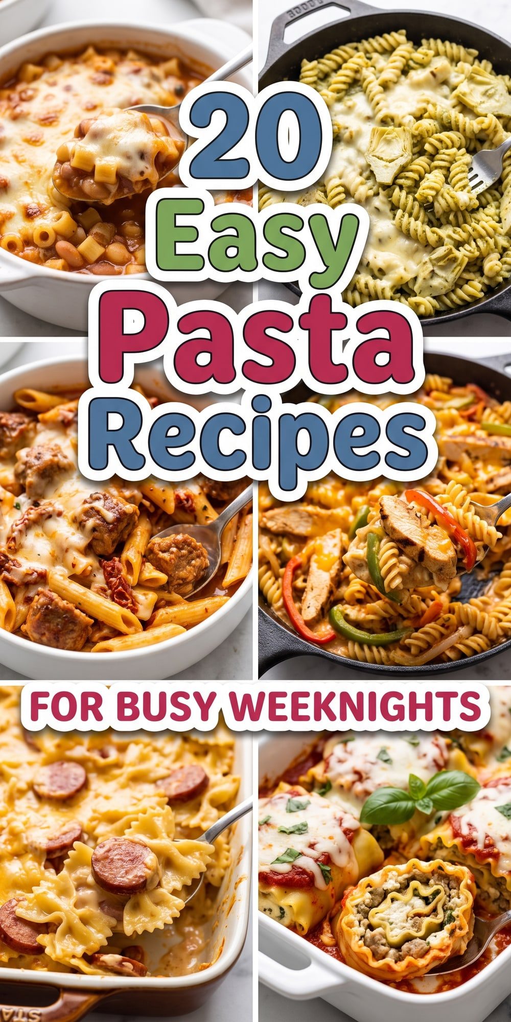 20 Pasta Recipes – collage of easy recipes
