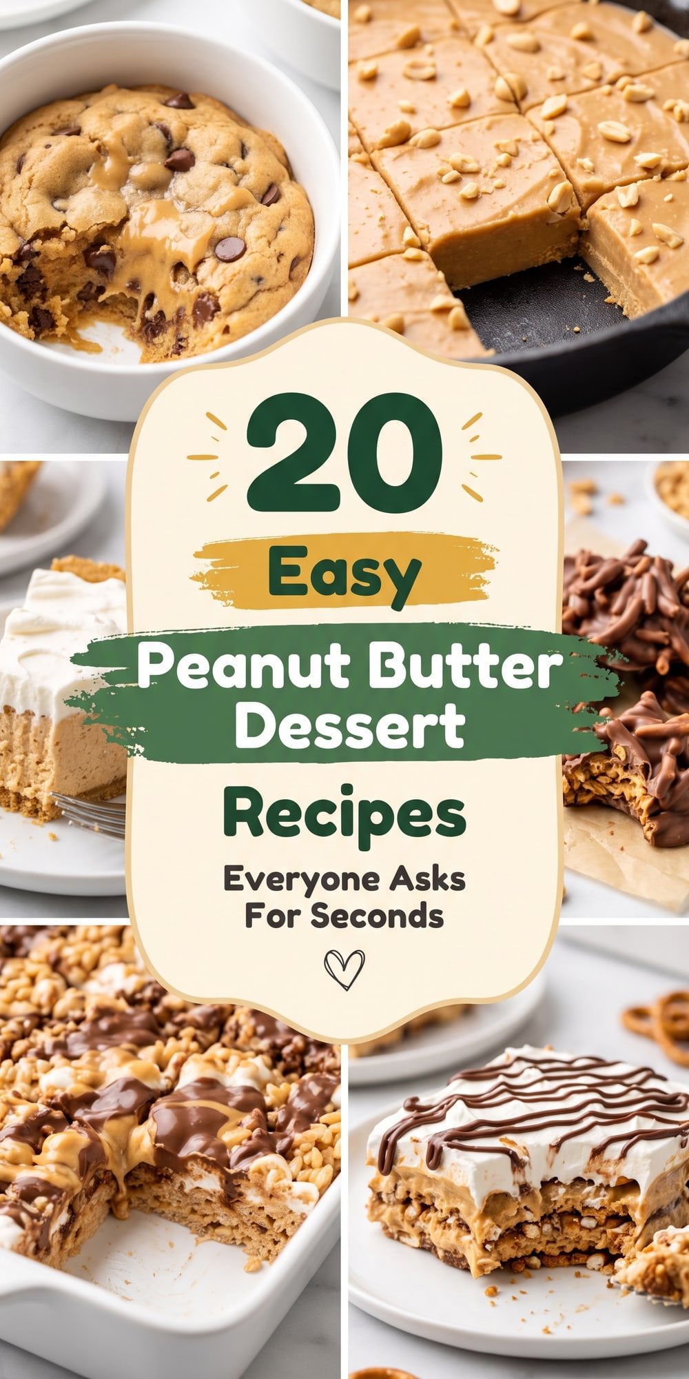 20 Peanut Butter Dessert Recipes – collage of easy recipes