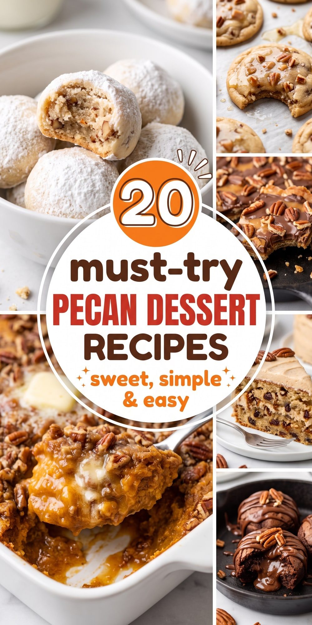 20 Pecan Dessert Recipes – collage of easy recipes