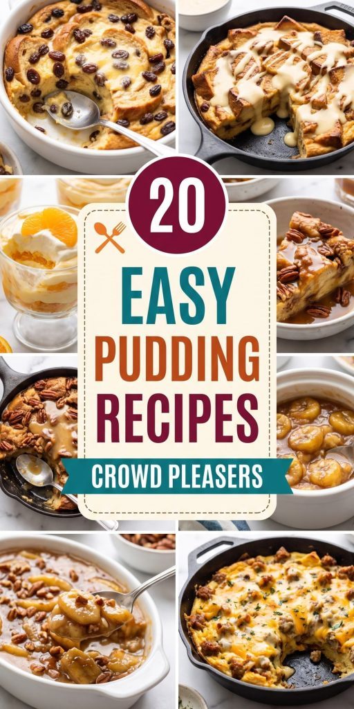 20 Pudding Recipes – collage of easy recipes