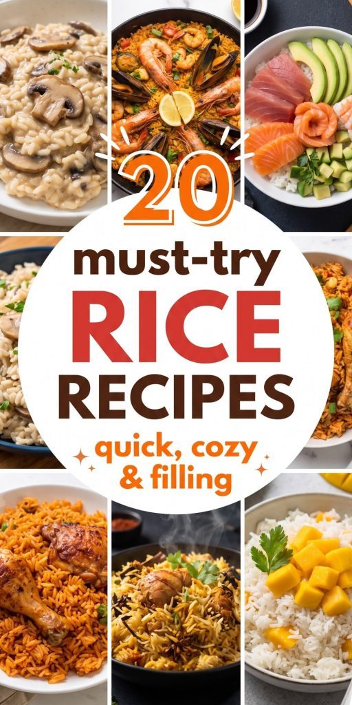 20 Rice Recipes – collage of easy recipes