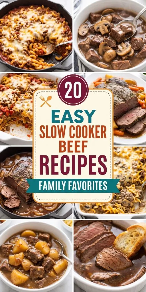 20 Slow Cooker Beef Recipes – collage of easy recipes
