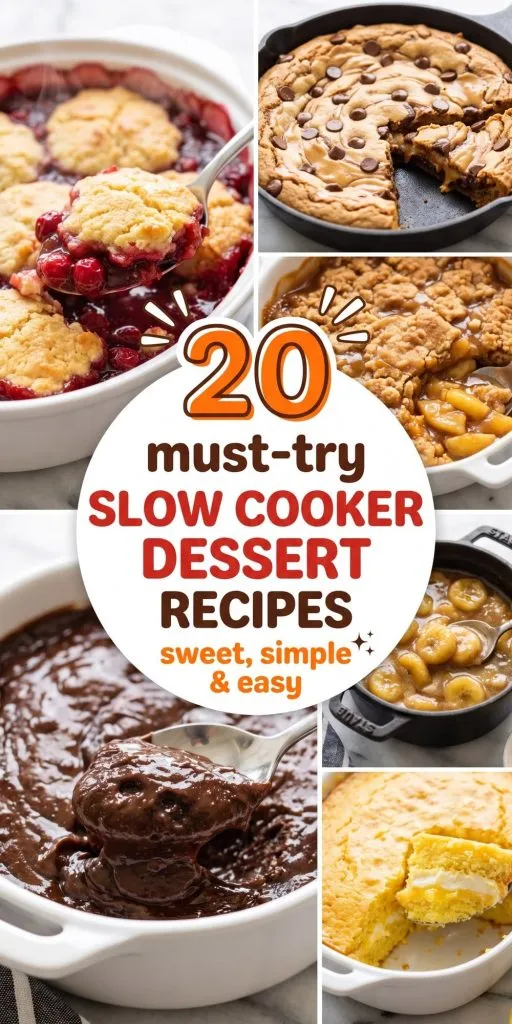 20 Slow Cooker Dessert Recipes – collage of easy recipes