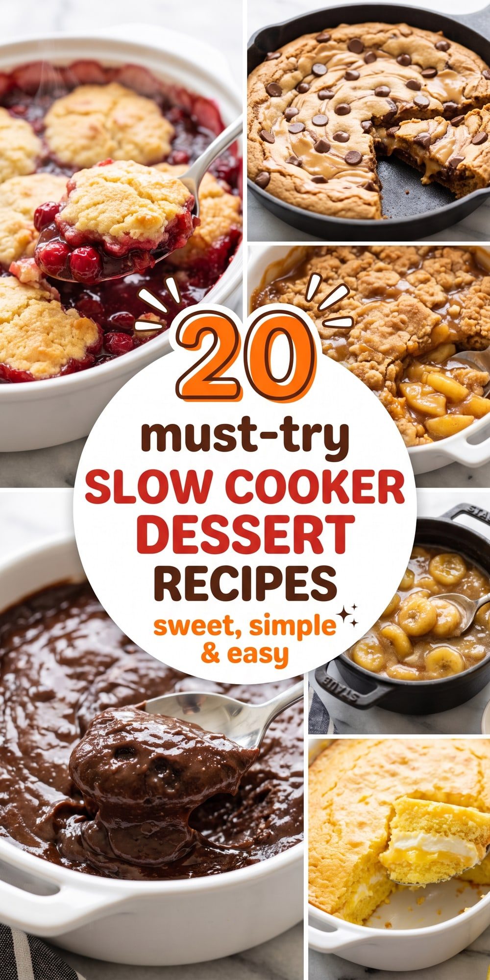 20 Slow Cooker Dessert Recipes – collage of easy recipes