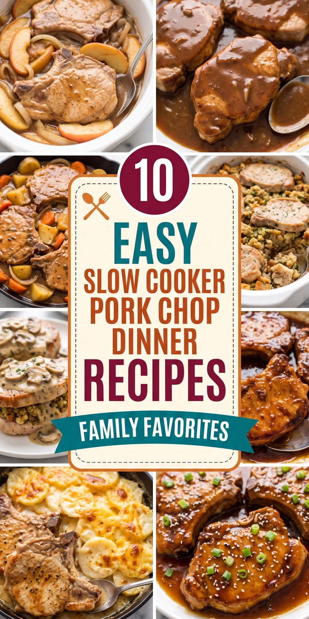 10 Slow Cooker Pork Chop Dinner Recipes – collage of easy recipes