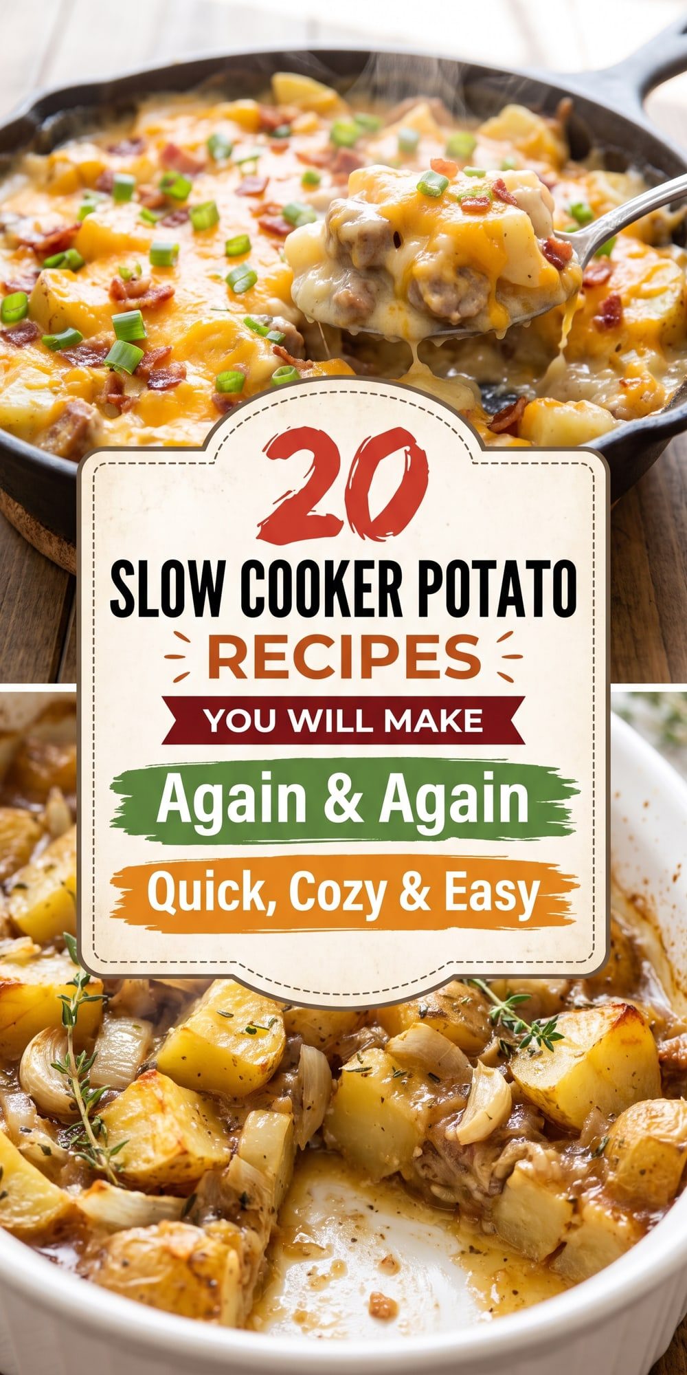20 Slow Cooker Potato Recipes – collage of easy recipes