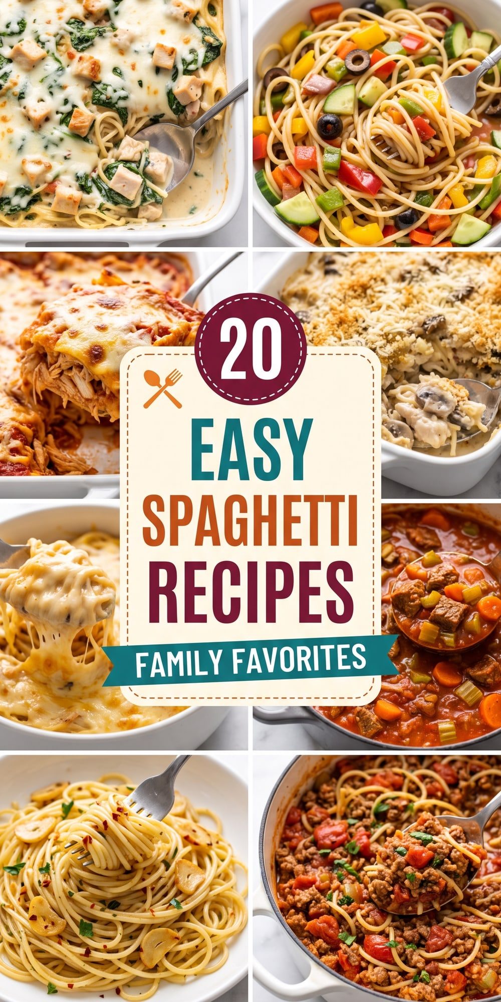 20 Spaghetti Recipes – collage of easy recipes