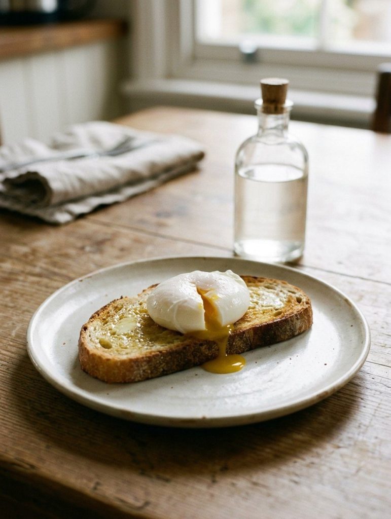 A poached egg on buttered toast