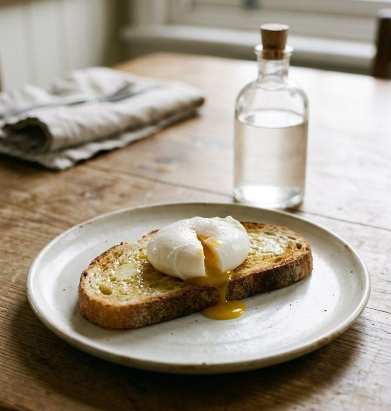 A poached egg on buttered toast