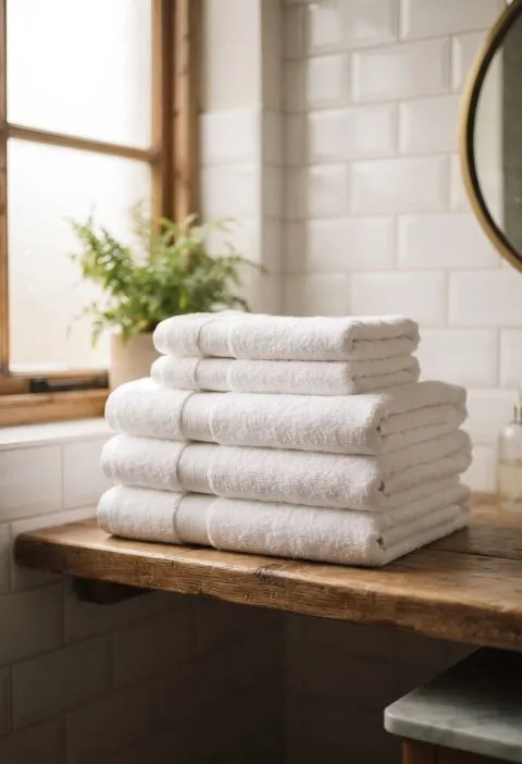 A stack of folded white cotton towels
