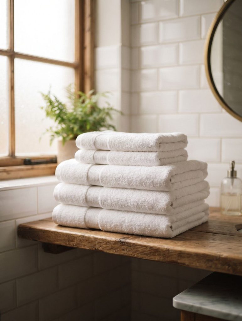 A stack of folded white cotton towels